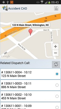 Mobile screen view of public safety mobile CAD software